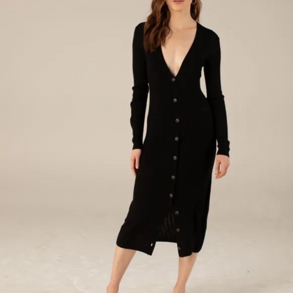 Nadaam Silk & Cashmere Ribbed Black Sweater Dress/Cardigan - Size S - Picture 1 of 10